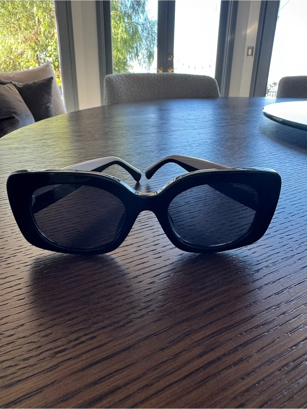 CHANEL Authentic Black and White with Rhinestone Accent Square Women Sunglasses
